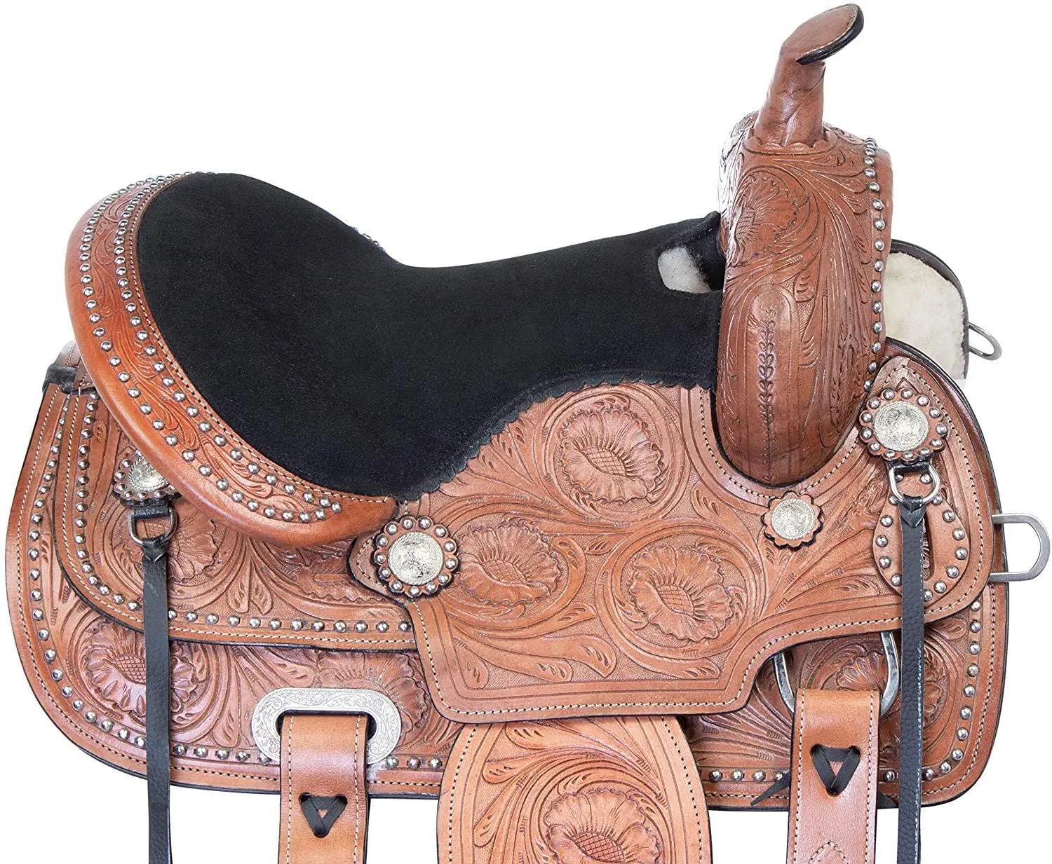 
Youth Crystal Leather Western Pleasure Trail Show Rodeo Kids Horse Saddle TACK Package Bridle Breastplate 14 to 18 Inch 