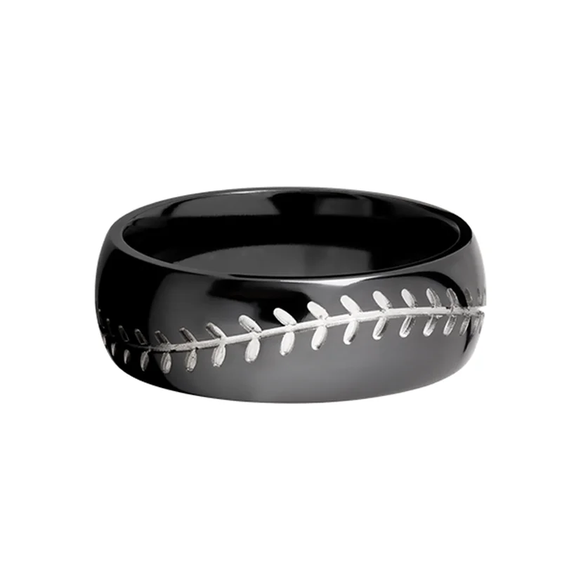 wholesale 8mm high polished domed black titanium stainless steel ring baseball wedding band sports ring for men comfort fit