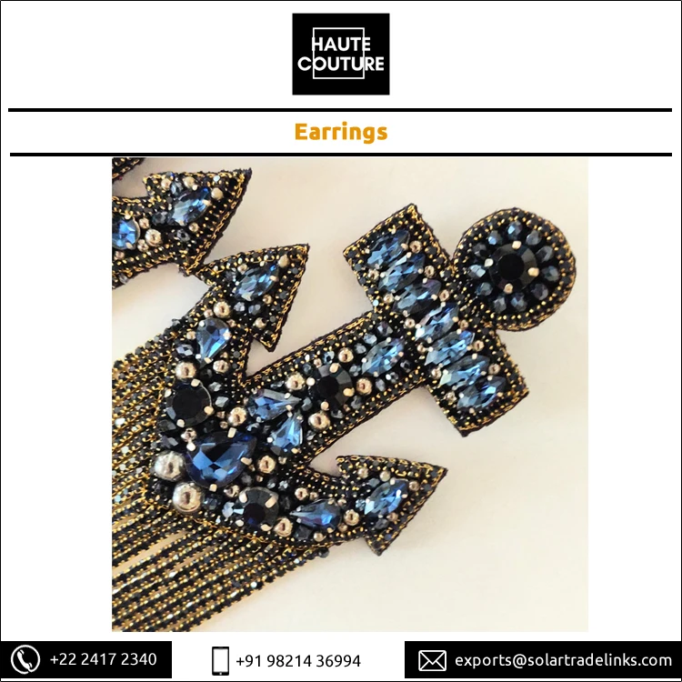 Custom Order Available Trendy Hand Embroidered Jewelry Anchor Shape Handmade Earrings for Women