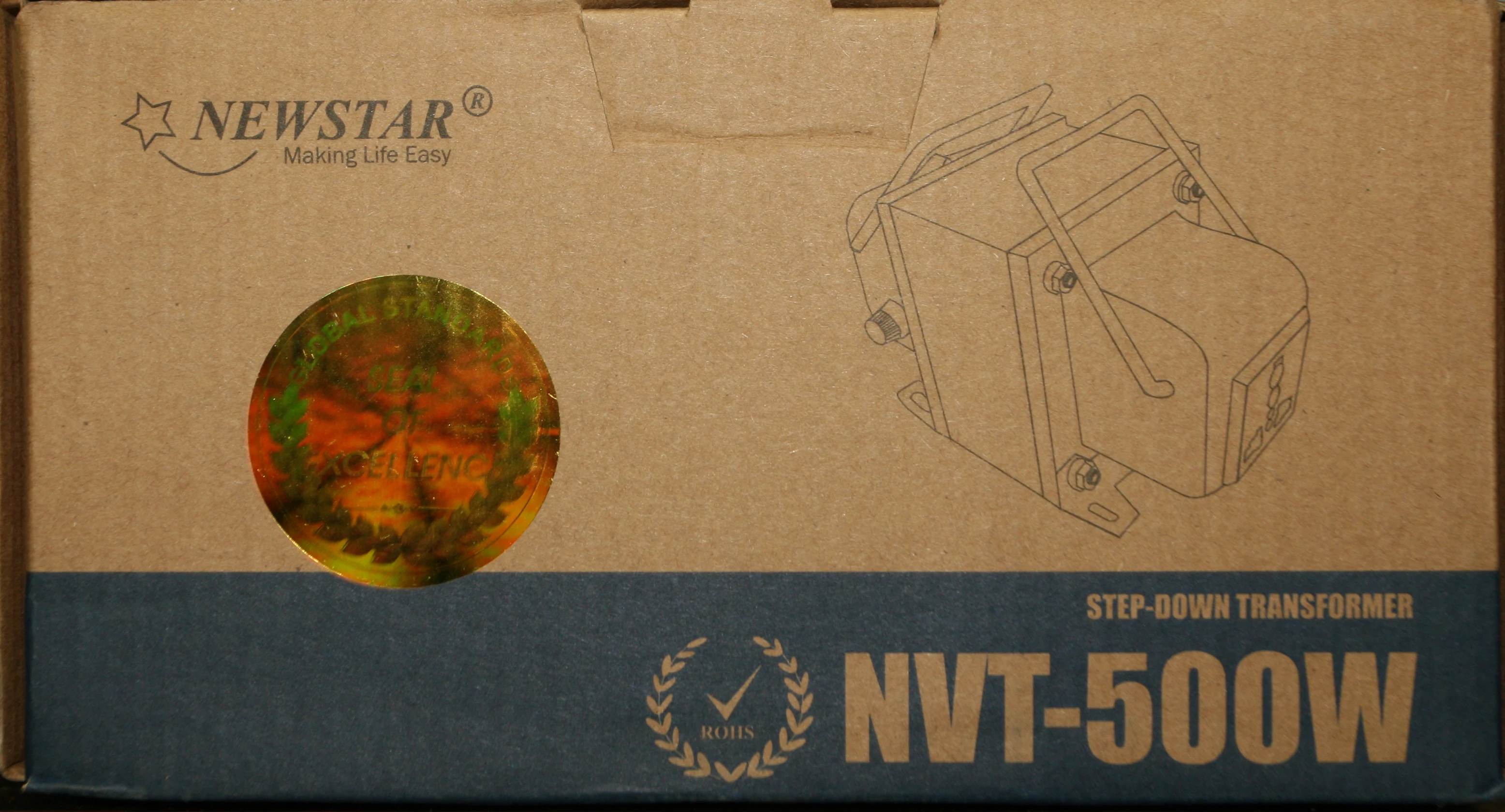 Newstar NVT-W500/E Original Step Down Transformer 220VAC Input 110VAC Output 500Watts Heavy Duty for Appliances