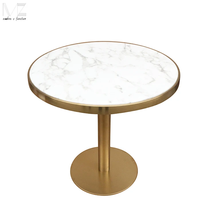 OEM/ODM Luxury Modern Design Home Furniture Restaurant Sets Stainless Steel Gold Base Round White Marble Dining Table
