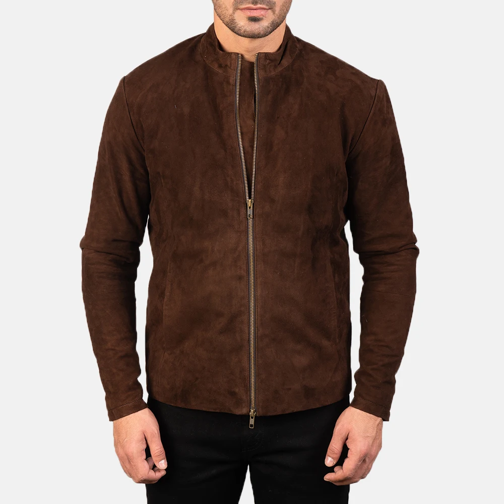 
High Quality Goat skin Leather Jacket in Brown Colour Charcoal Mocha Suede Biker Jacket new arrival custom leather jacket 