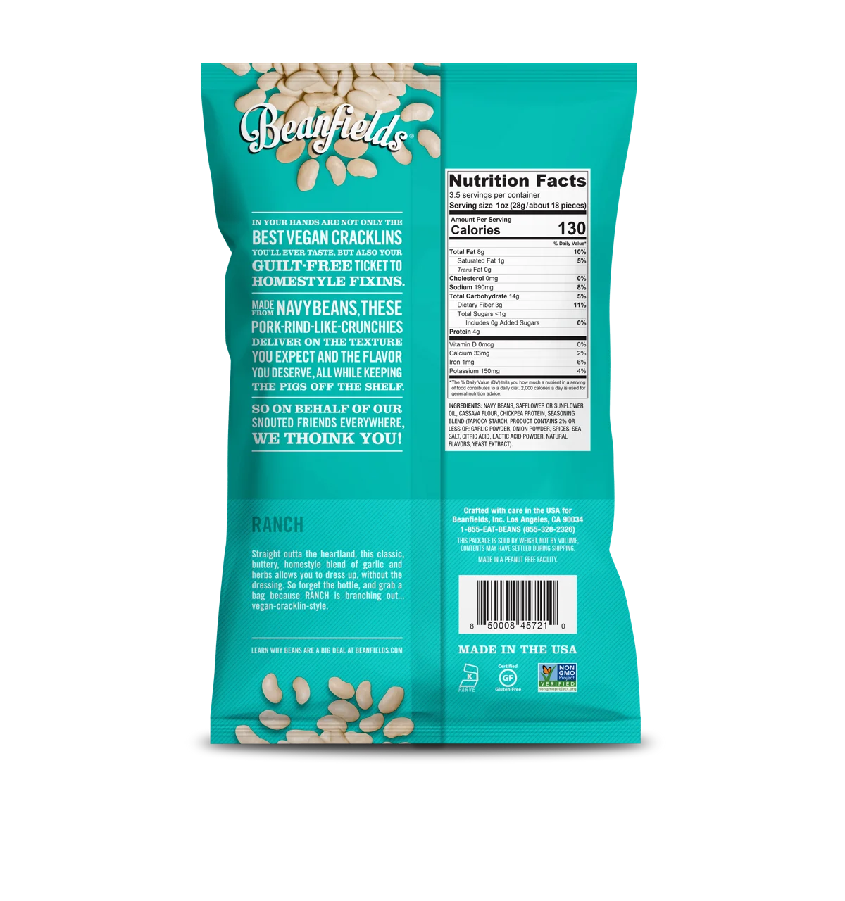 
Beanfields Ranch Vegan Grain Free Cracklins 3.5oz Case Made In USA 