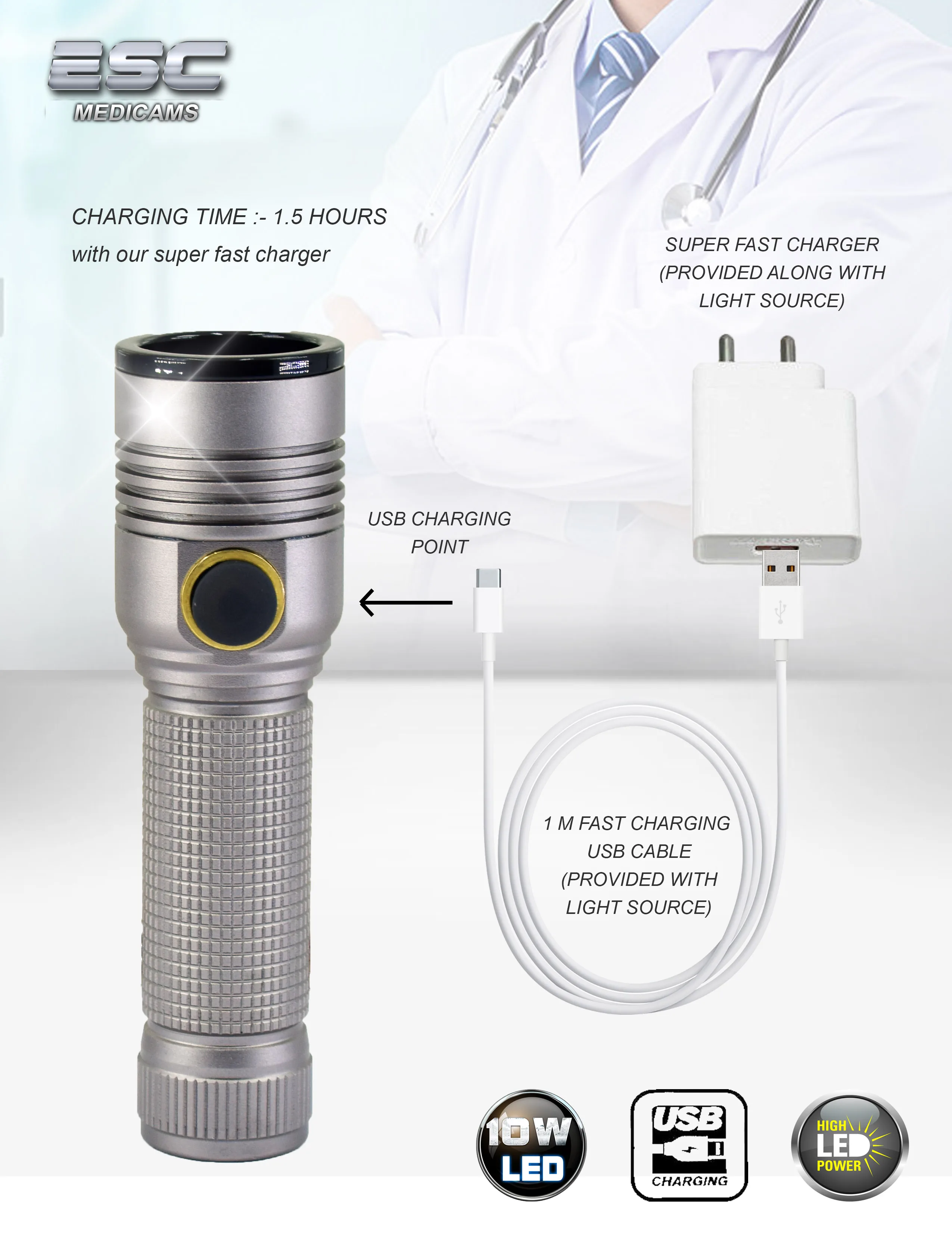 Portable Endoscopy Camera with In-Built Cold LED Light Source 2in1 USB HD Rigid Endoscope ENT unit