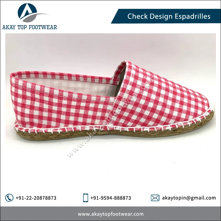 Espadrilles Best Selling Attractive Design Jute Sole All Season Check Design Espadrilles Flat Shoes