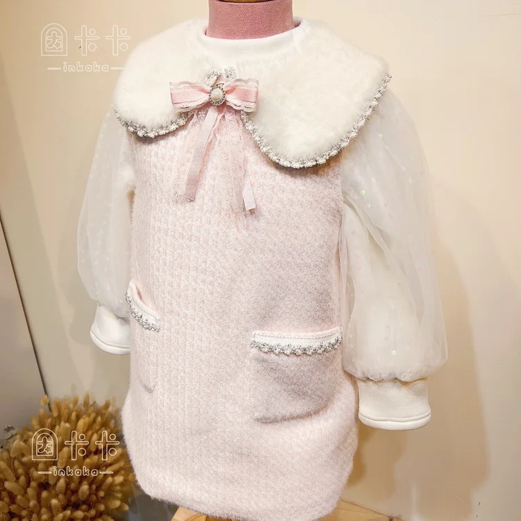 Wholesale Kids Winter Suit Long Sleeve Warm Thicken Dress For Girl With T-shirt 2 Pack