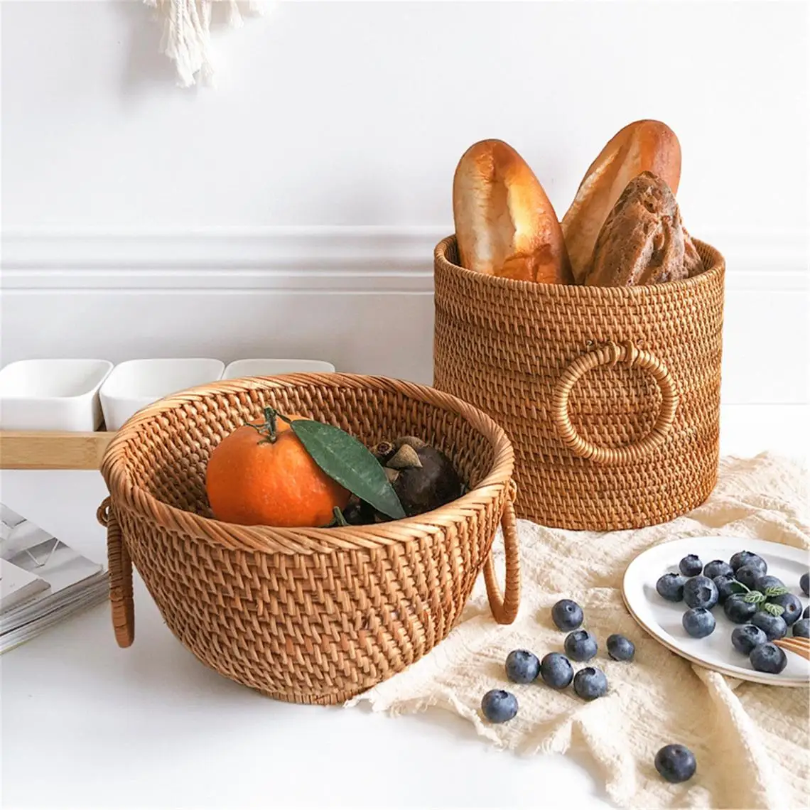 Плетеная корзина для хранения из ротанга настольный ротанговый контейнер фруктов хлеба орехов конфет ручной работы