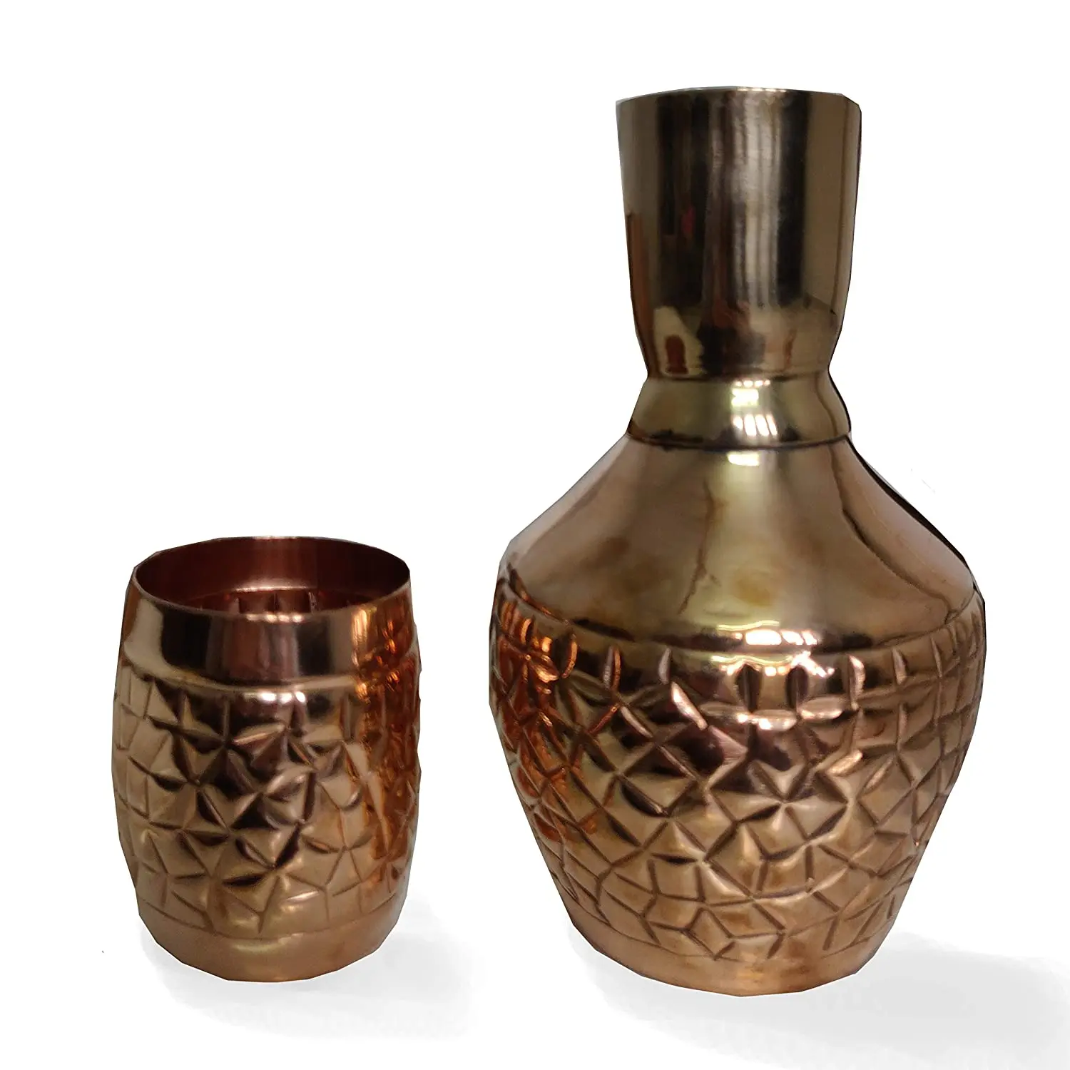 Pure Copper Hammered  Matka with Glass - 750 ml hammered copper bucket