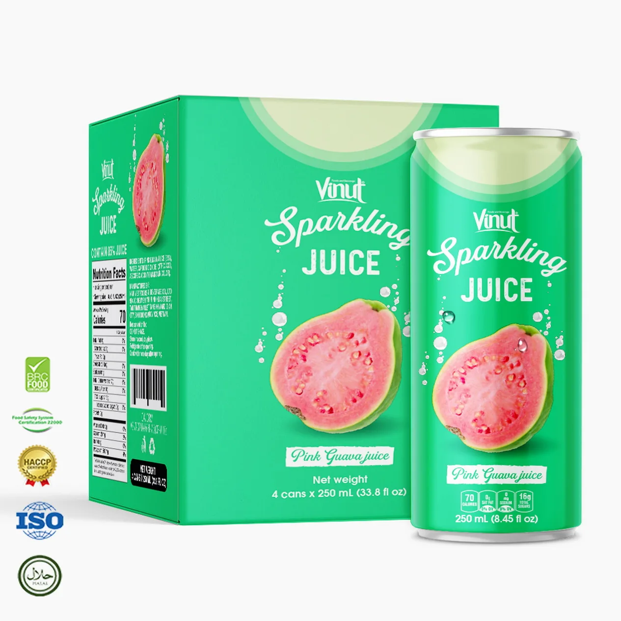 
8.5 fl oz Soft Carbonated drink VINUT 4 Cans Pink Guava Juice Suppliers Healthy tropical OEM Brand High Quality 