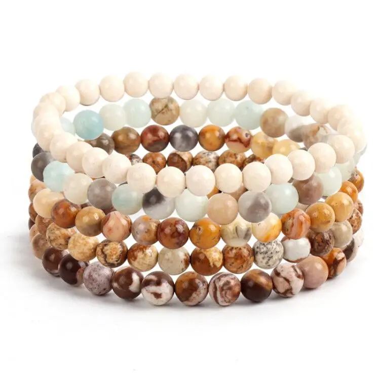 6mm 7.5 inches Natural Gem stone Round Healing Crystal Smooth Stone Bead Stretch Bracelet