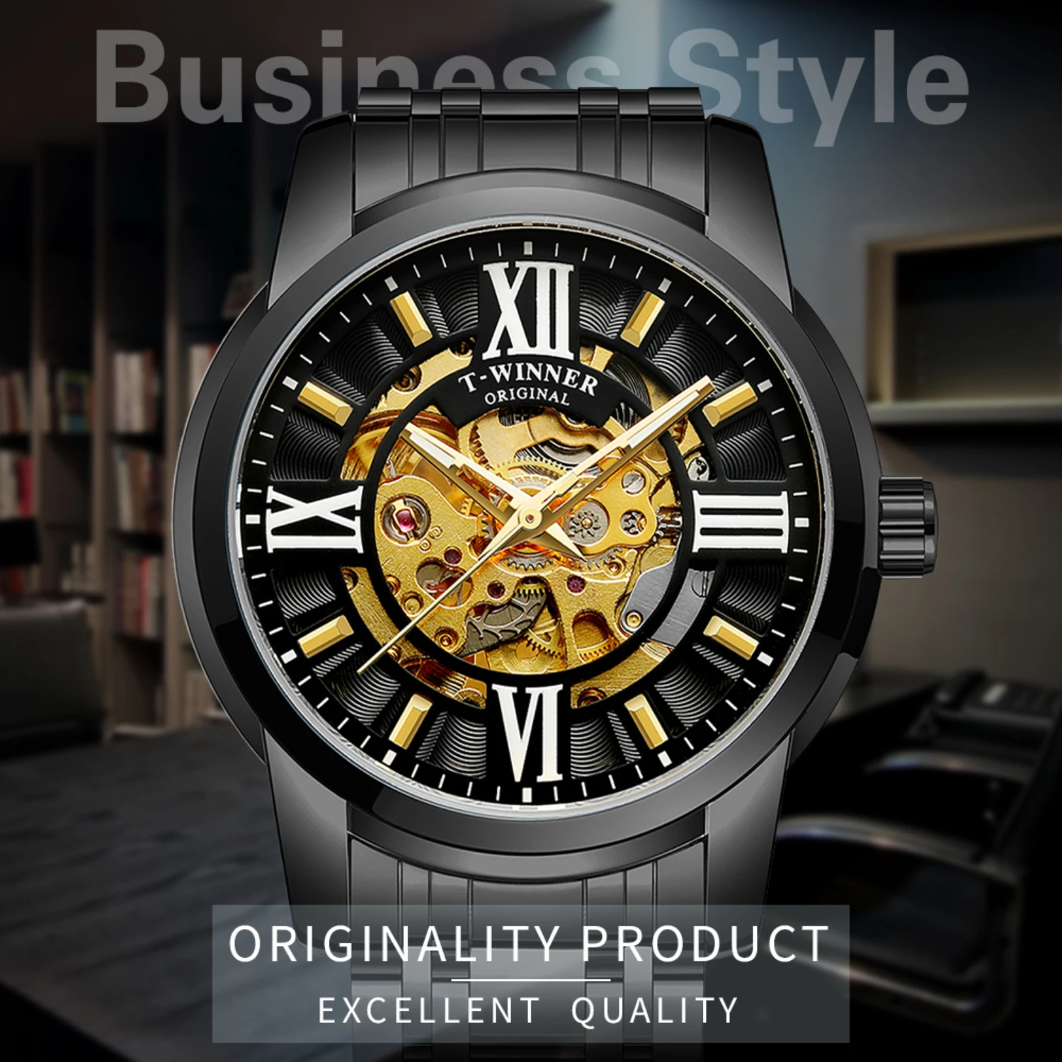 forsining montrepourhomme Mechanical Watches Automatic Self-Wind Golden Transparent  Wristwatch