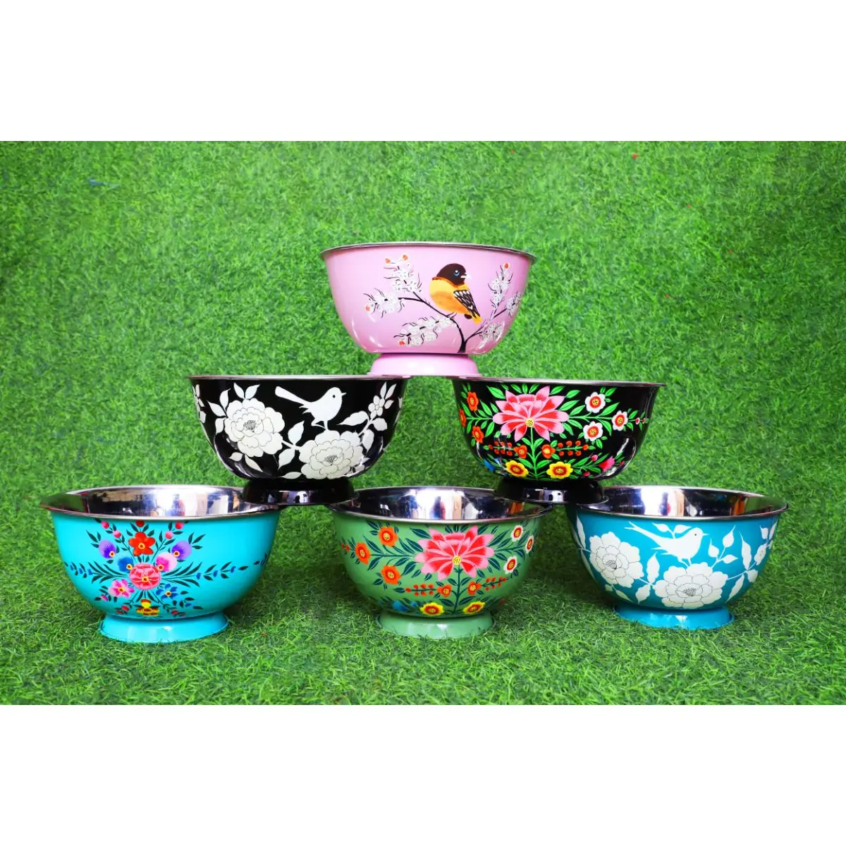 Hand painted Steel Bowl , Steel Salad Bowls , Steel Serving Bowls hand painted with lead free colors