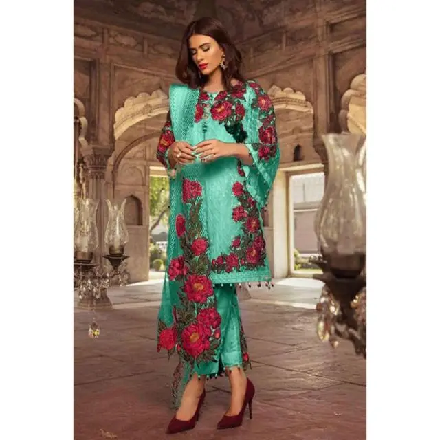 Pakistani Salwar Suit with Dupatta 5 Pieces Suits Indian Wholesale Festival Wear Faux Georgette Embroidered for Women Summer Net