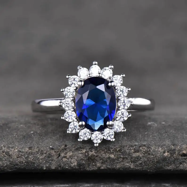 Свадебный комплект украшений с синим сапфиром обручальное кольцо и подвеска синие серьги серебряные ювелирные изделия для невесты камень месячного рождения