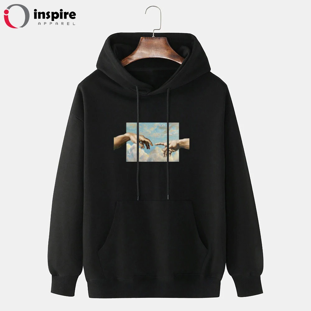 
Mens Touch Hand Graphic Print 100% Cotton Solid Casual Pullover Hoodie 