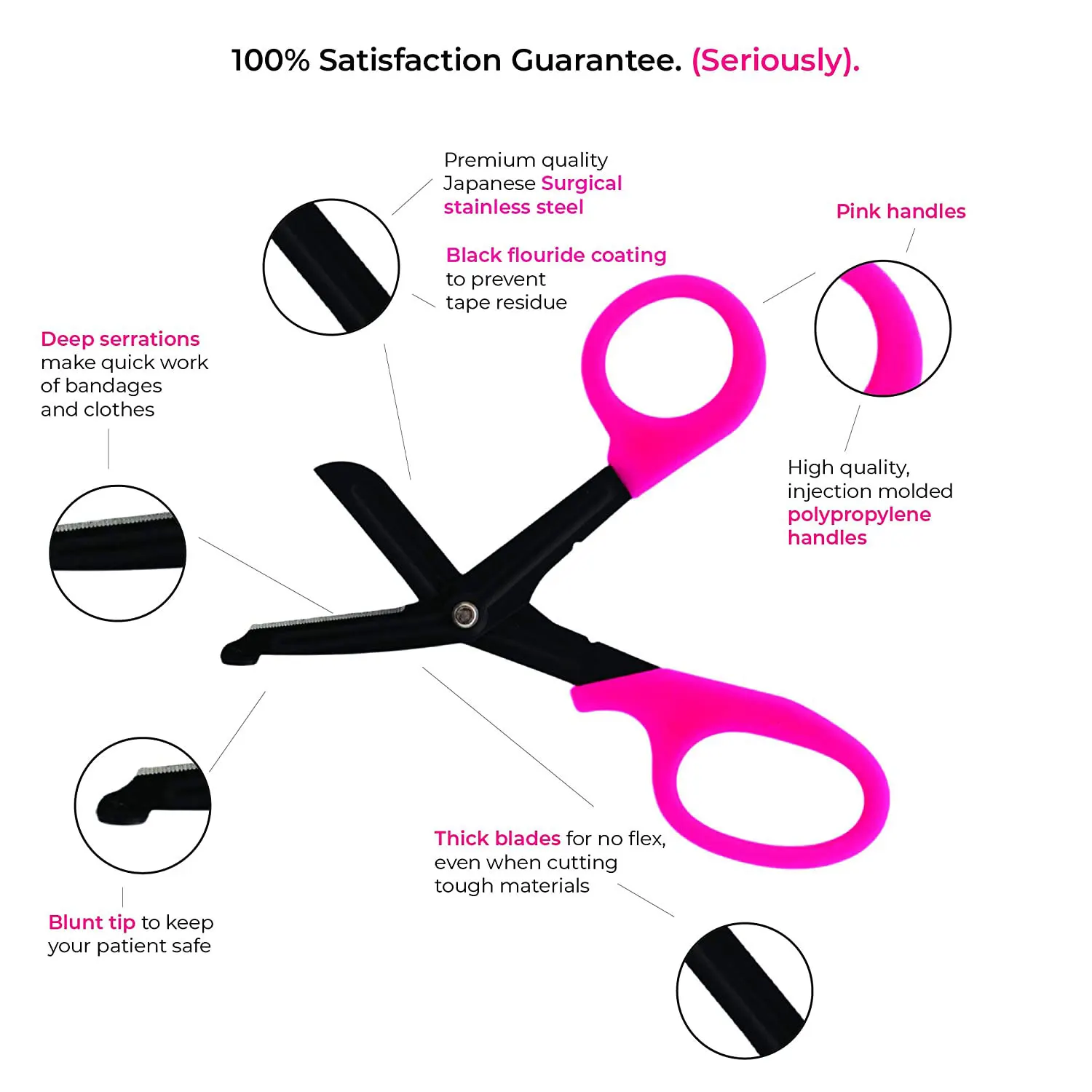 Pink Color Nursing Scissors with Black Fluoride Coated Blades