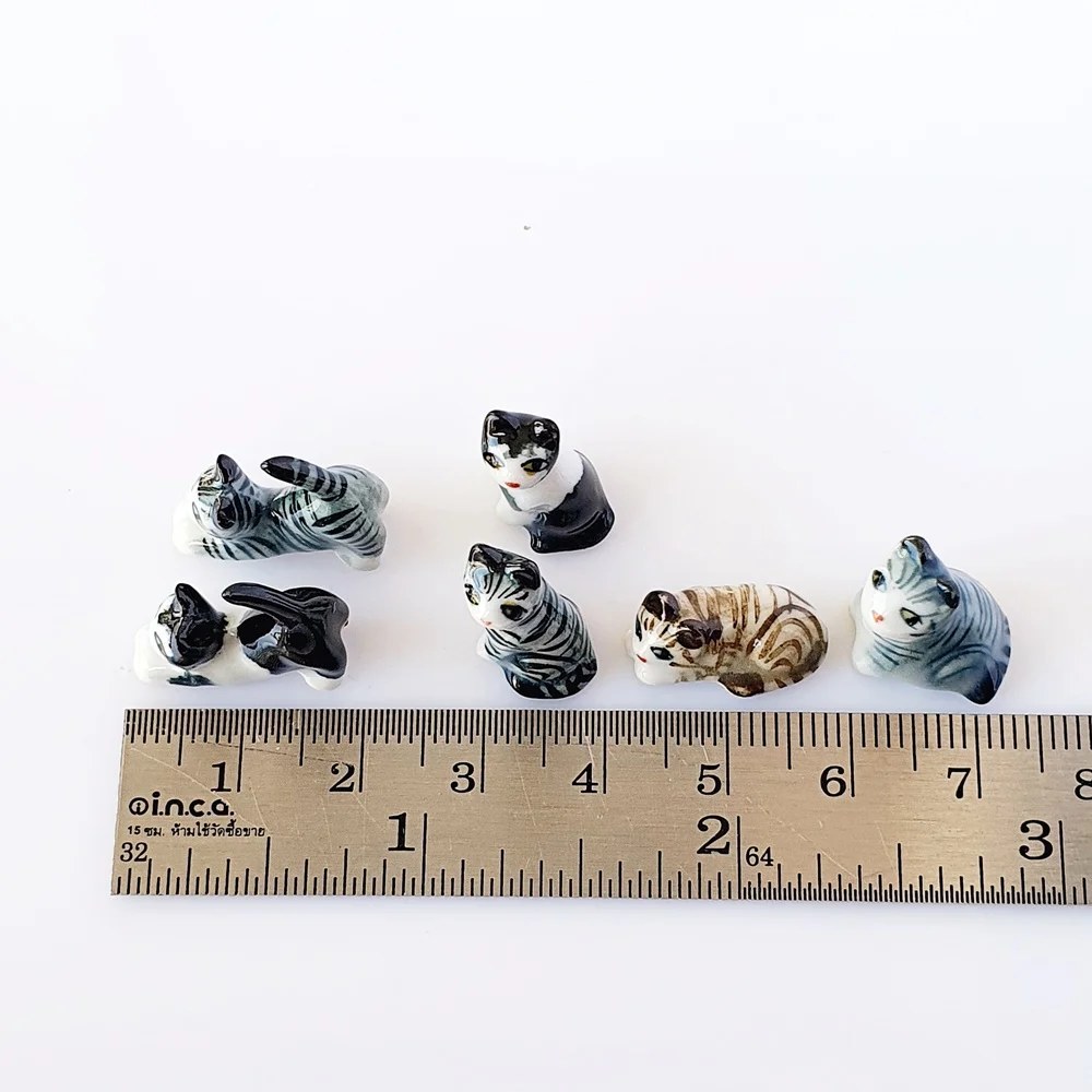 Dollhouse Miniatures Ceramic Figurine Animals Cat Kitten 6pcs/set