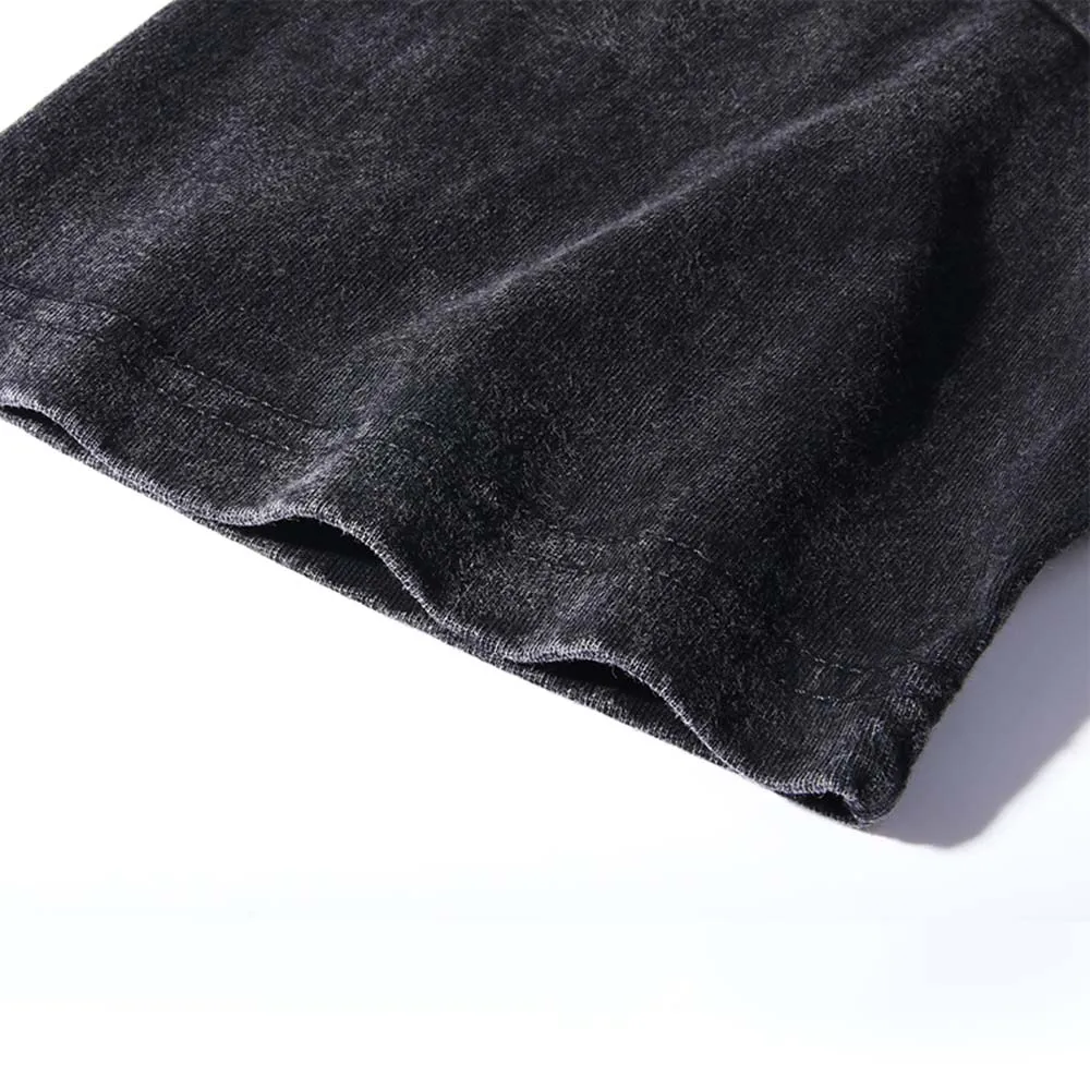 Acid washed heavy cotton vintage custom oversize unisex black retro round neck loose black acid wash t shirt