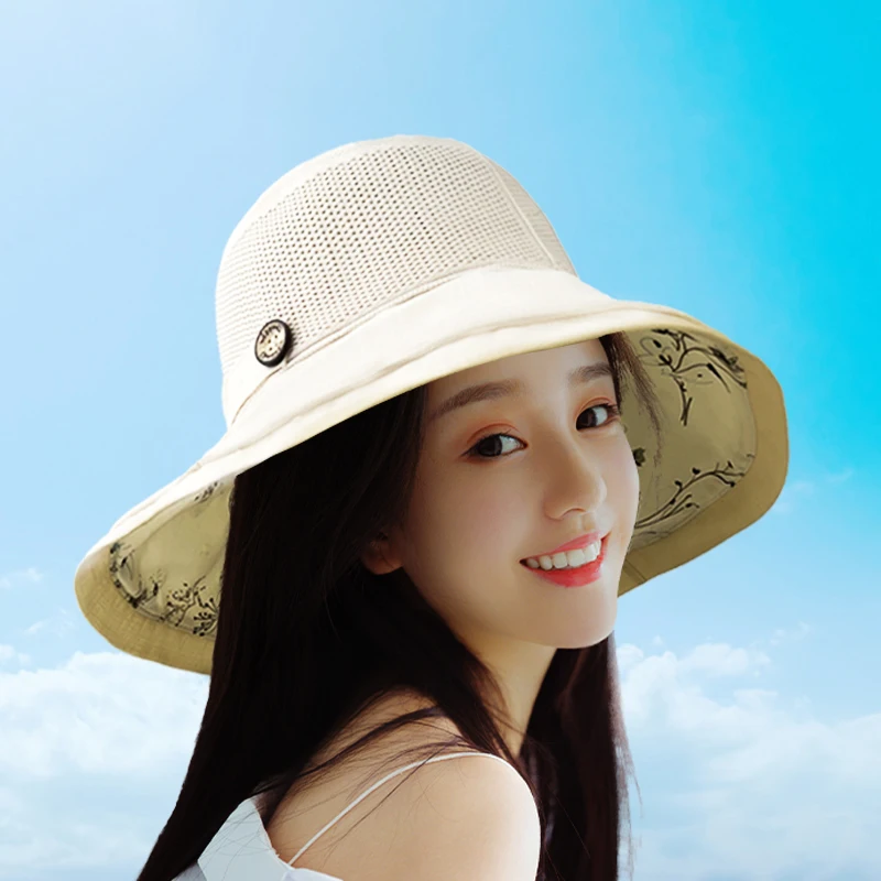 New Product Wholesale Plain Cotton Women Xl Extra Large Big Brim Function Summer Windproof Fisherman Bucket Hat With String