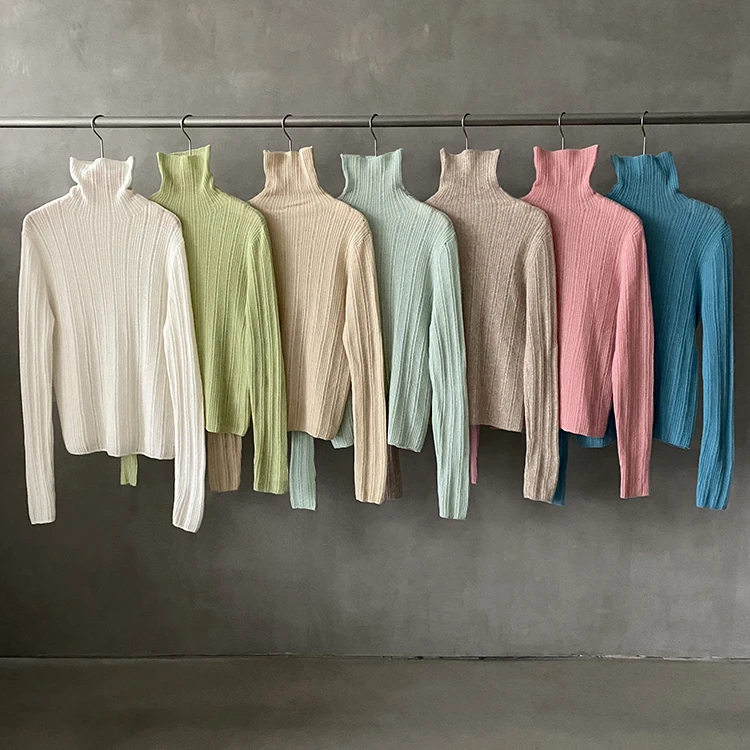 100% Pure Cashmere Sweater Custom Printed High Neck Cashmere Tops Ladies Female Women Pullover 100% Wool Cashmere Sweater