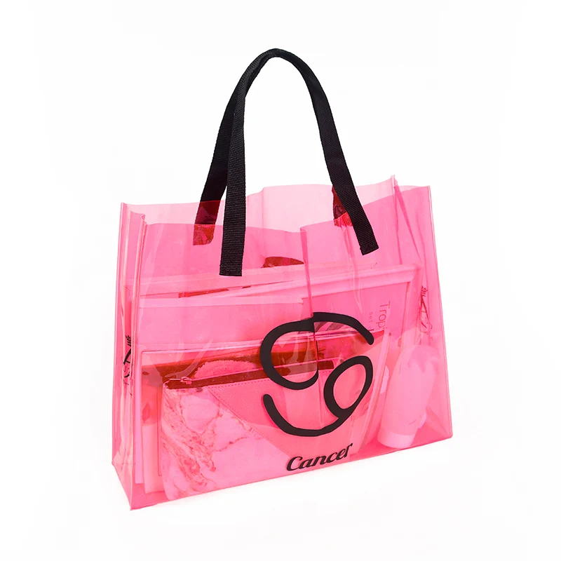 customized 12 constellations big size waterproof transparent pvc travel tote bags clear shopping bag