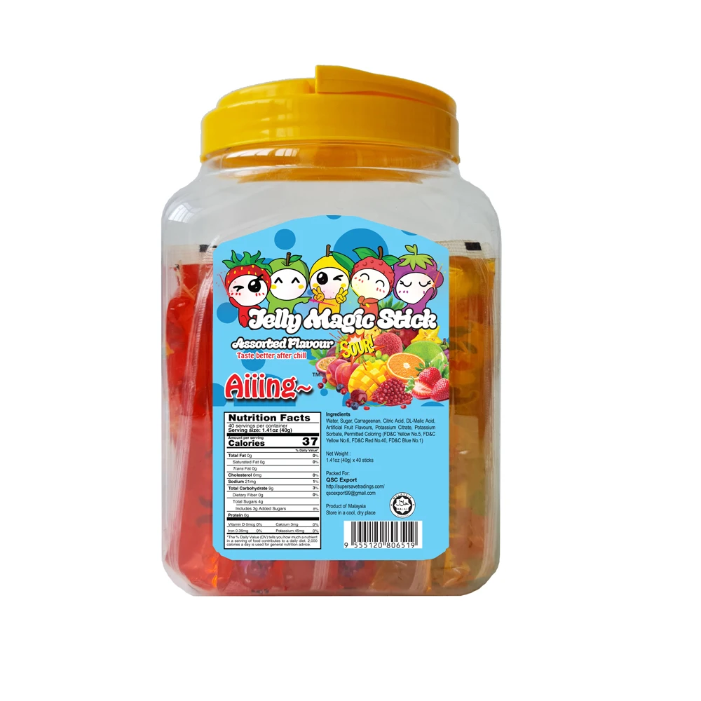 Aiiing фруктовые желейные палочки Jelly Straw - 40 г оптом манго личи яблоко виноград клубника смешанный Ассорти кислый желе