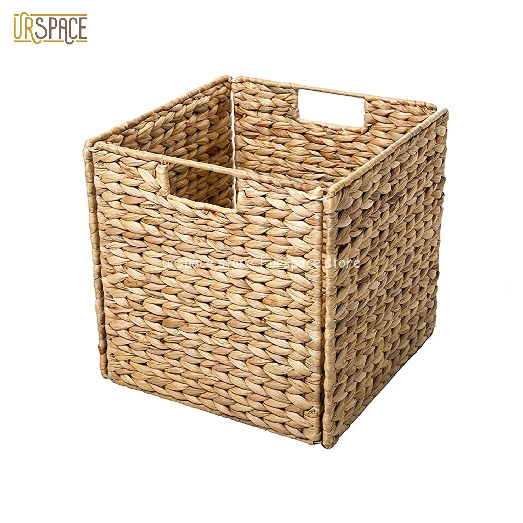 Foldable framed kitchen organize size S basket with handle Square Hand-woven Water Hyacinth Storage Basket from Vietnam
