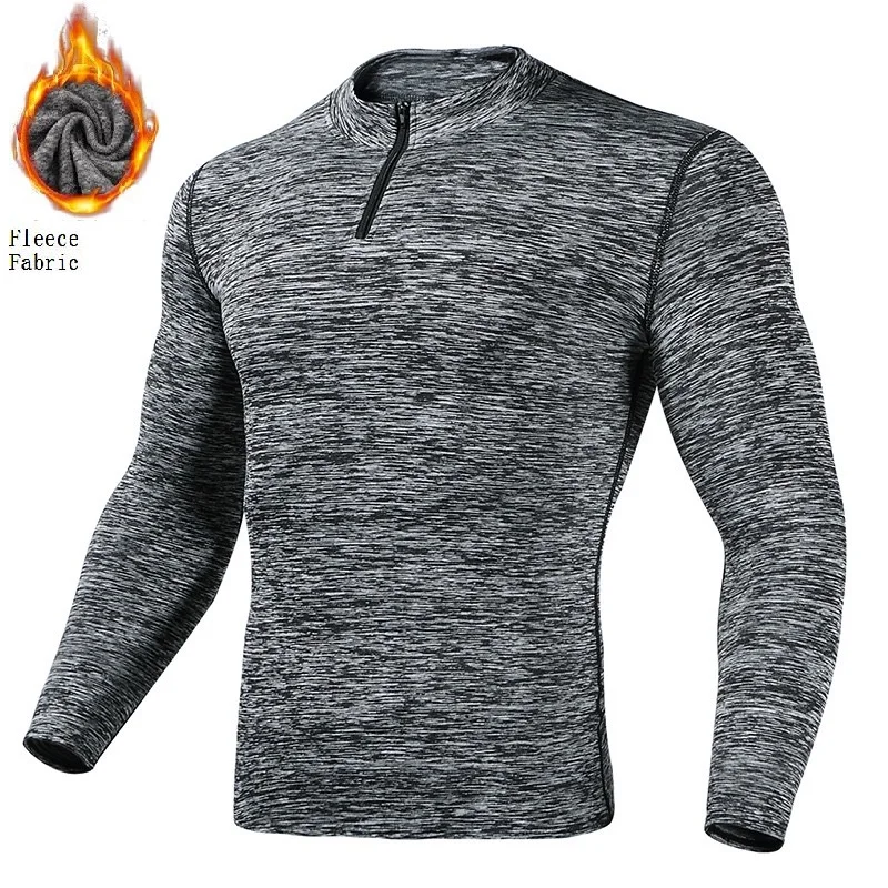 Vedo Compression Shirt Dropshipping Custom Logo Polyester Slim Fit Fleece Long Sleeve Fitness Clothing Zipper Shirt Men GYM Wear