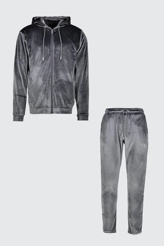 custom logo unisex sport sweat suite 2 piece Shiny Velour Hooded Tracksuit
