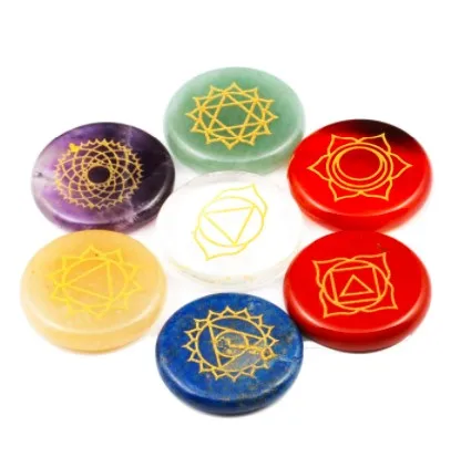 Hot selling Natural 7 chakra stone   Reiki Balance Healing Crystal 7 Engraved Chakra Stone Set kit  wholesaler from India