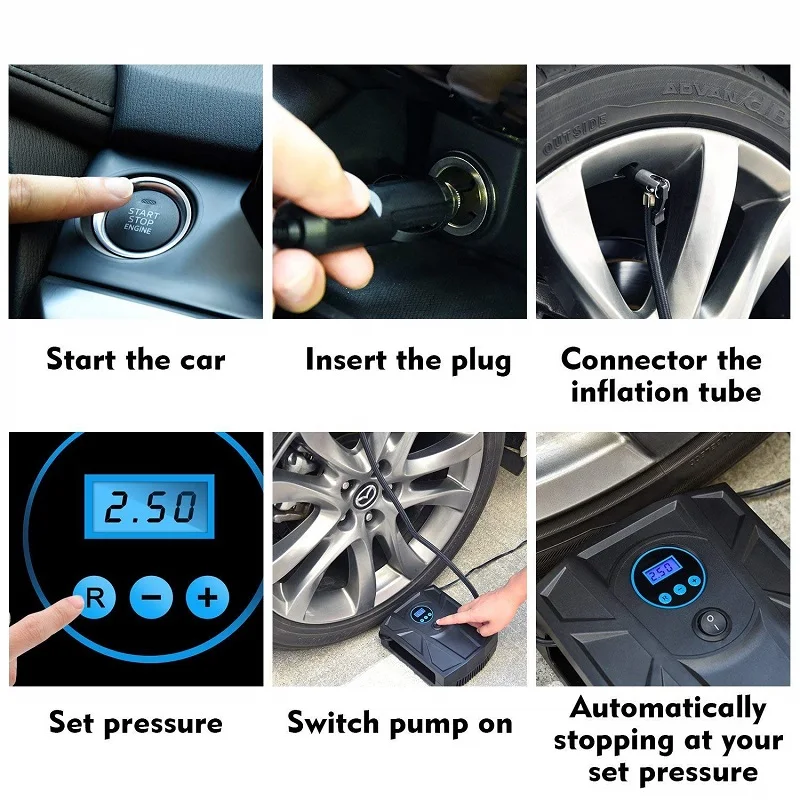 Портативный бесшумный воздушный насос 35 л ЖК-дисплей 12 В 150 фунтов на квадратный дюйм светодиодная подсветка автомобильный компрессор высокого давления для колес