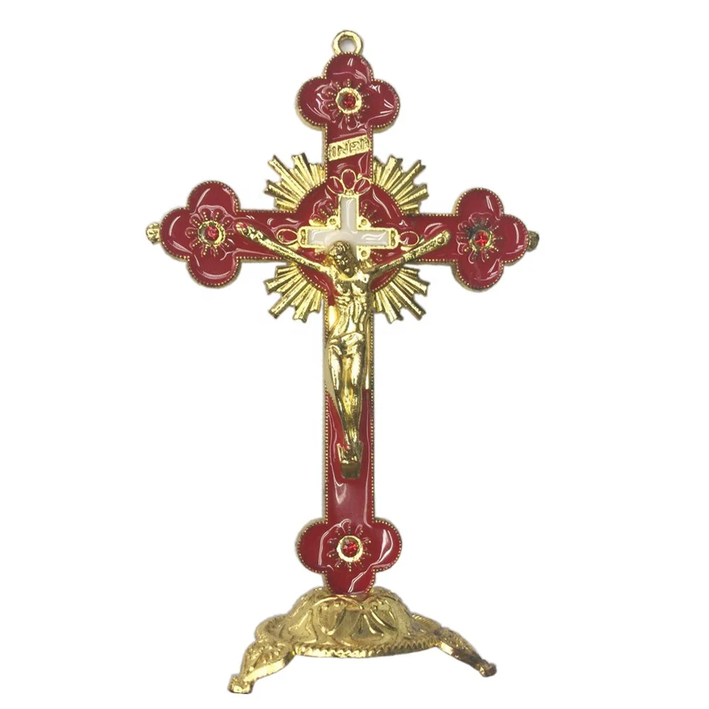 mini Plum shape metal standing cross Jesus Christ church decoration crucifix