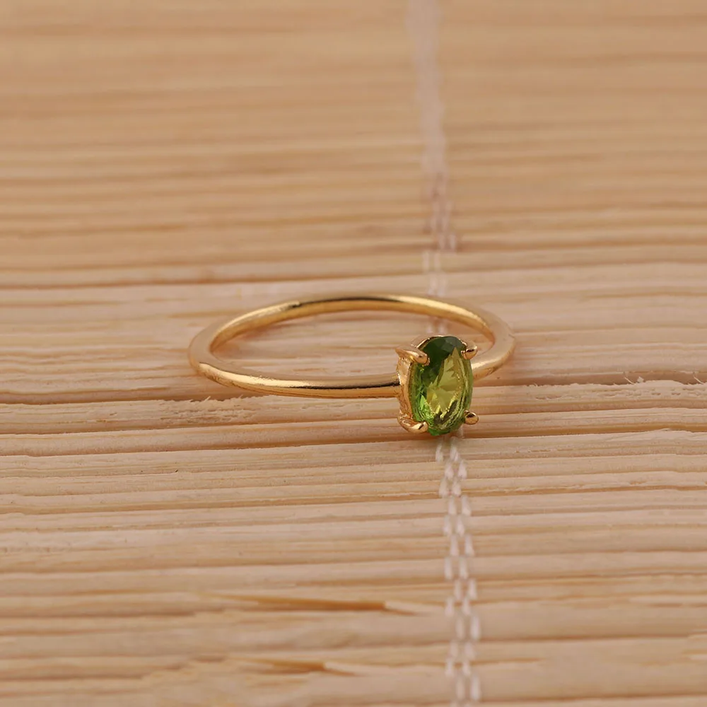 Green Peridot Gemstone Ring Gifts For Her Prong Ring Handmade Brass Band Gold Plated Adjustable Rings Jewelry Mode Joyas R-021