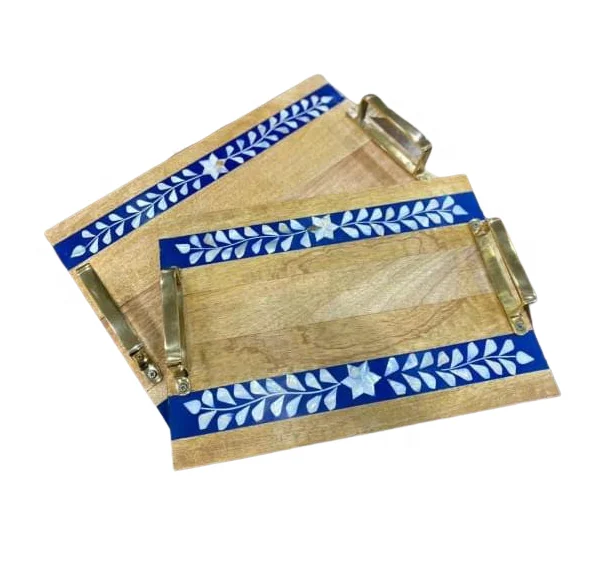Wholesale 2 Pcs Set Rectangular Natural Buffalo Horn Epoxy Resin Inlay Serving Tray Home Decor Tray by Quality Handicrafts
