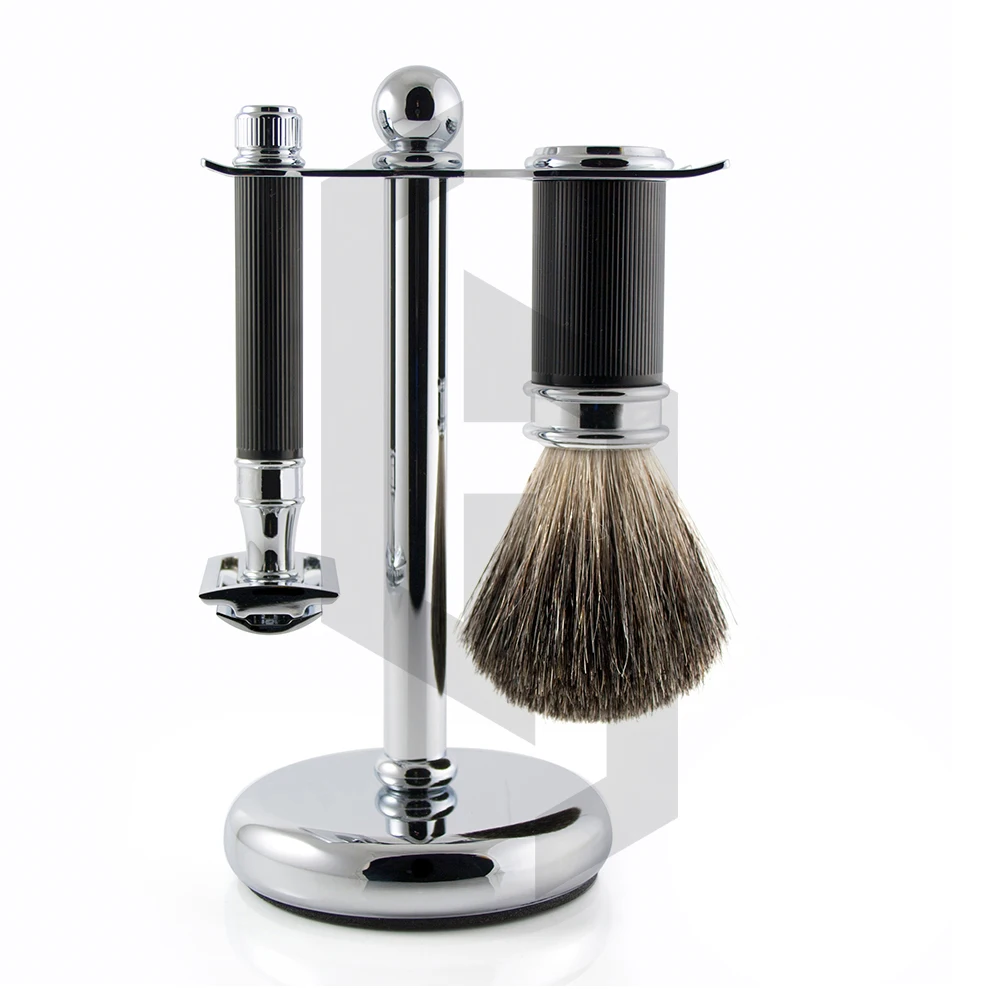Personal Care German Knurling Shaving kit including Safety Razor, Brush and Stand Manufactured By Shave Edge