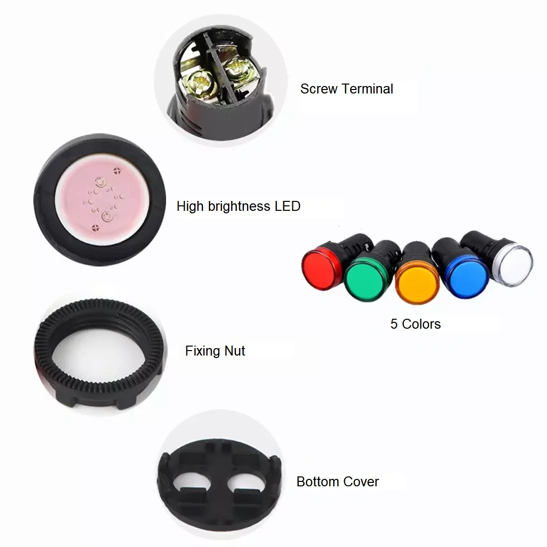 AD16-22DS AC/DC 12V 24V 110V 220V LED Colorful Flush Panel Indicator Light 22mm LED Pilot Light Indicator Lamps Screw Terminal