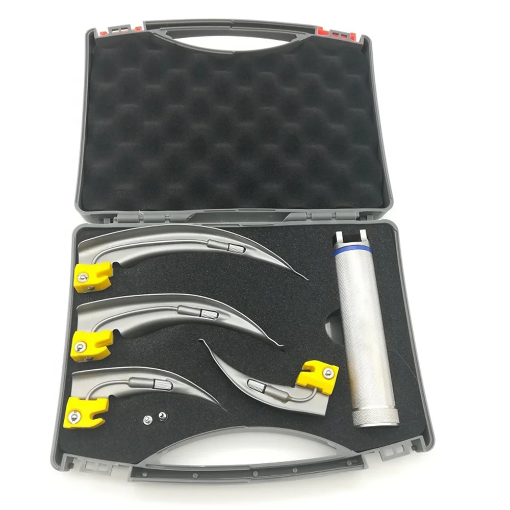 Laryngoscope Fiber Optic Set of 6 blades and Handle LED Light ENT Diagnostic Instruments Best Quality
