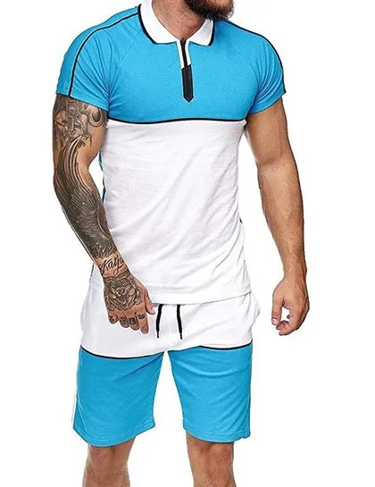 Men Sweat Suit Set Summer Clothing Men 2 Piece Set Short Sleeve Shirt and Shorts Male Sets