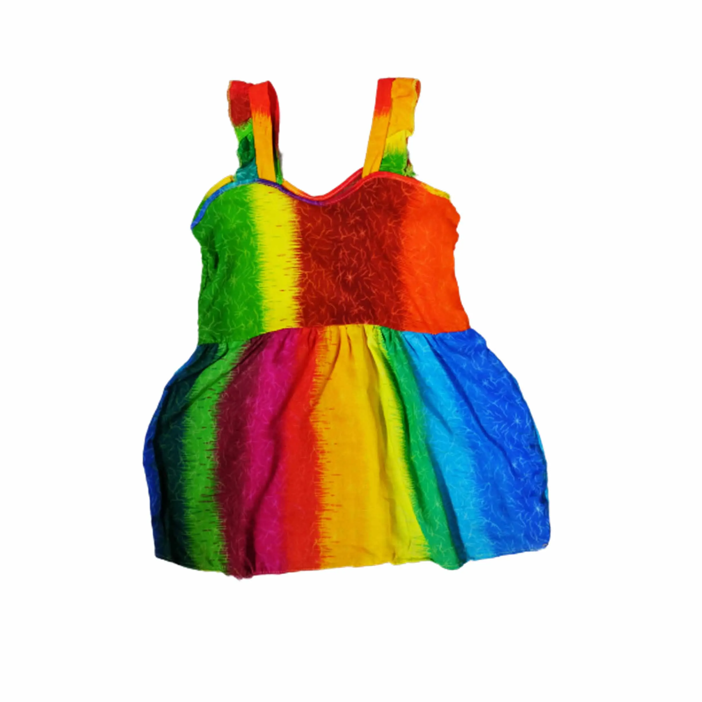 Popular Summer Dress For Kids Rainbow Pattern Style Colorful Beach Dress Rayon Fabric design