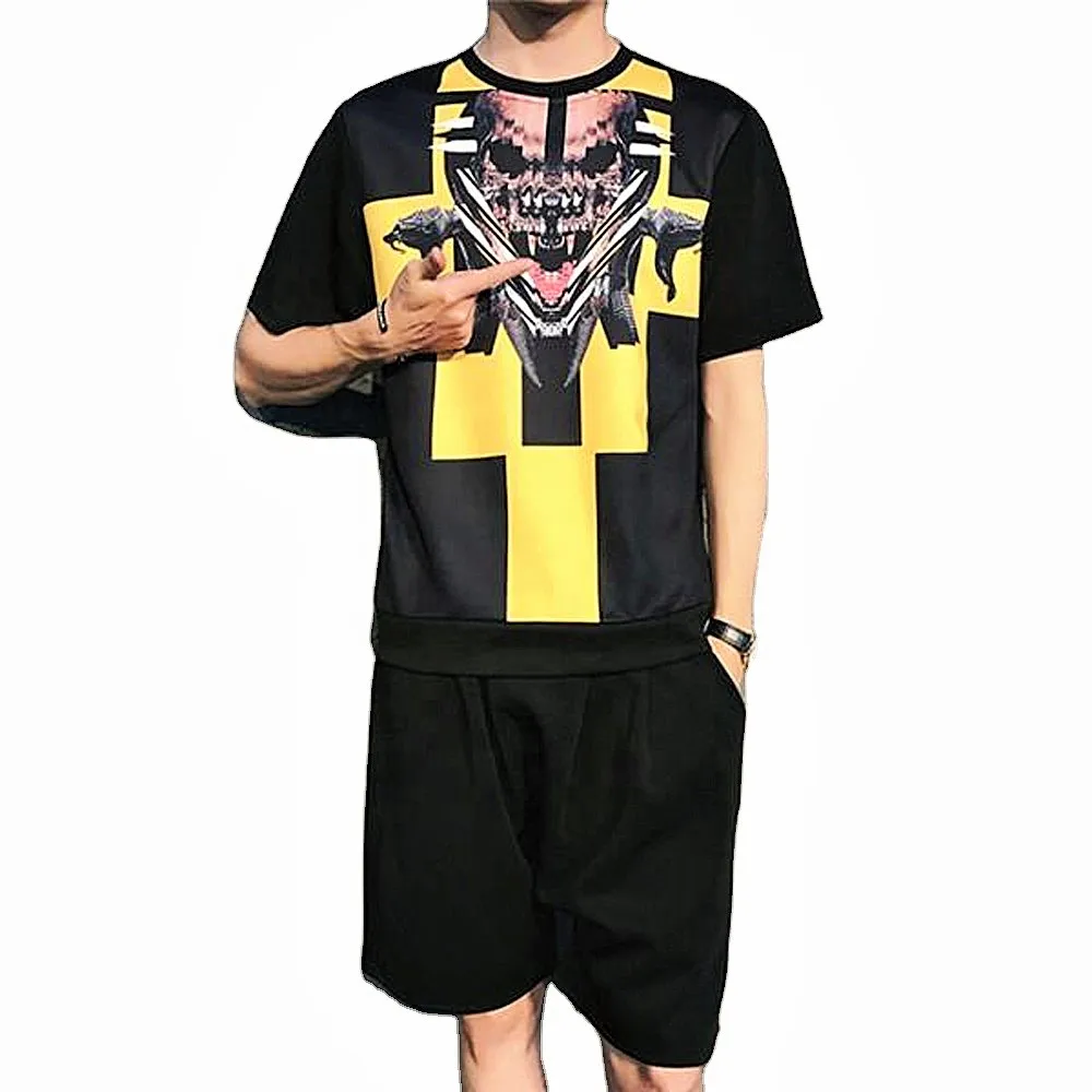 
Top Design Custom Printed hip hop sweat suit with Shirts an Sports Shorts Men Singlets Tracksuit Pakistan Sportswear Factory 