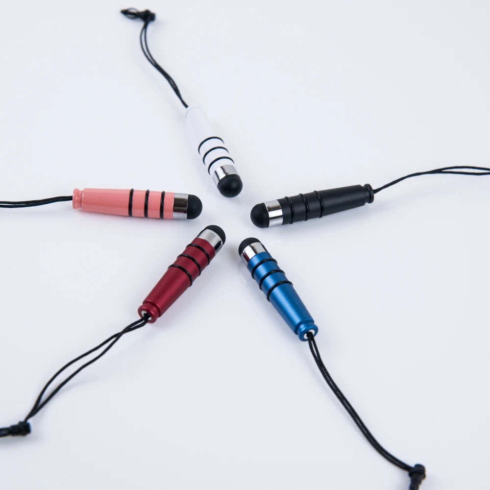wholesale smooth writing mini shape smartphone touch pen with promotional phone strap