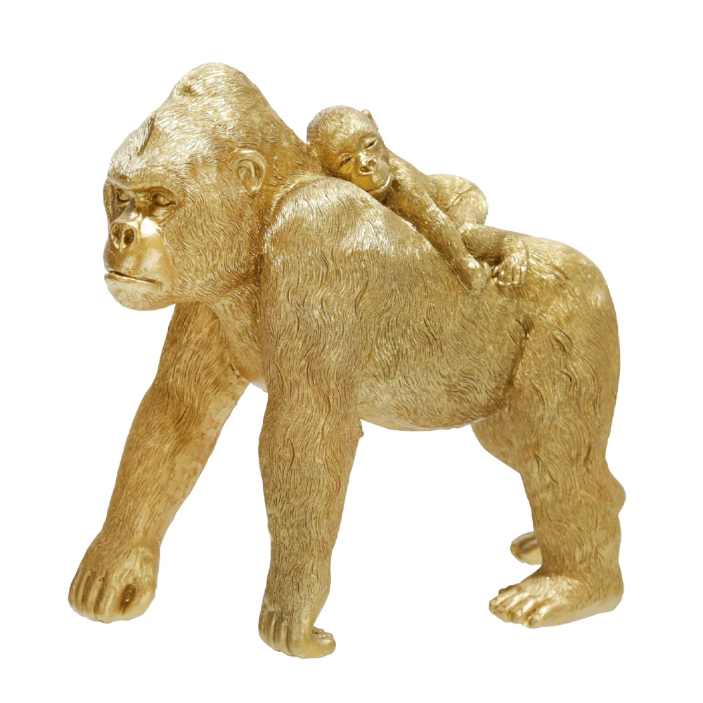 Sagebrook Home Polyresin 8 Inch Gorilla W/ Baby Figurine Gold Color Premium Quality