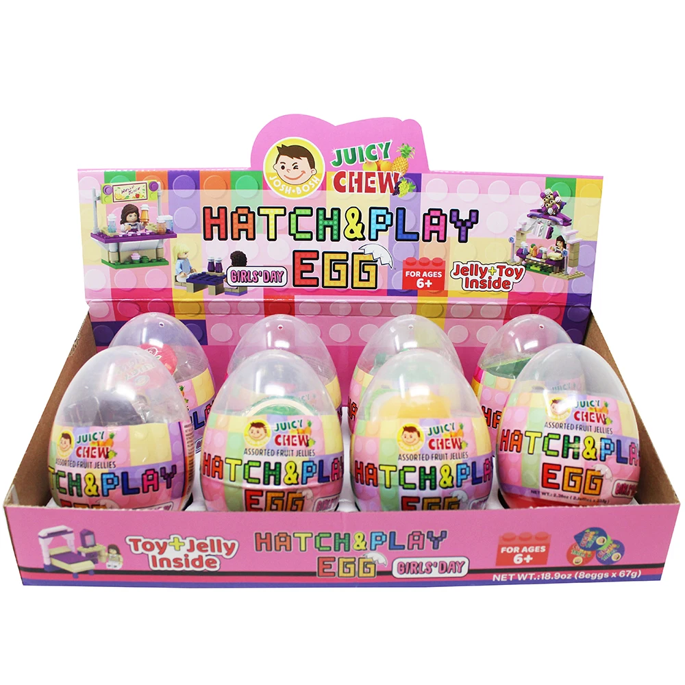 1.18 Ounce  48 Eggs Josh Bosh Hatch & Play Eggs contains Water, Sugar, Fructose and Coconut.