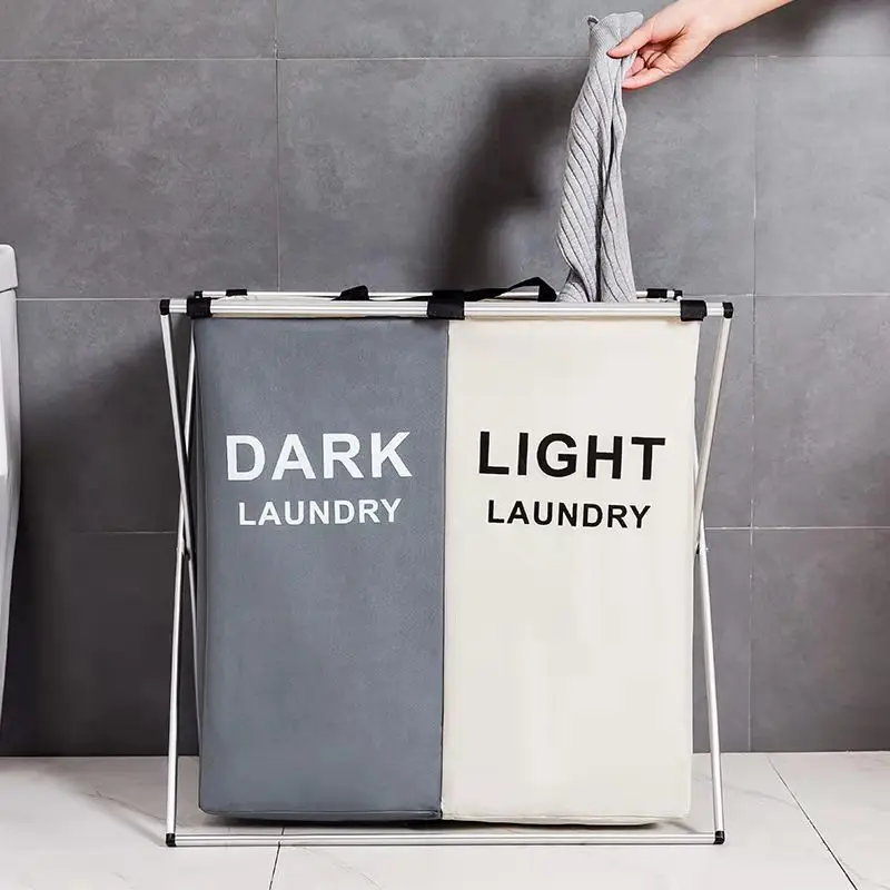 Trendy Multi Purpose New Modern Storage Double Folding Collapsible Laundry Basket