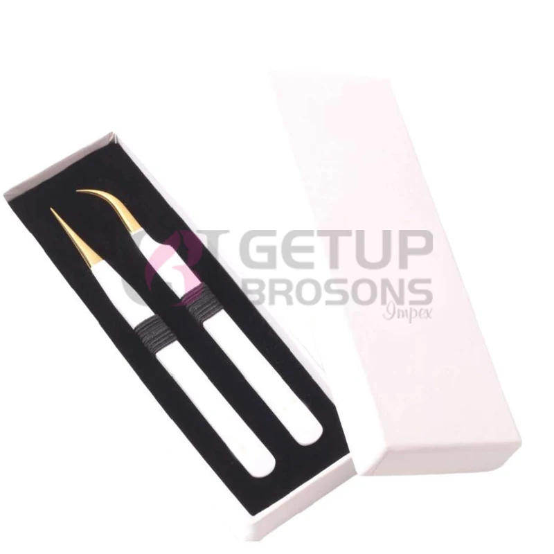 Wholesale Beauty  Private Label Volume Extension Pointed Powder Coating Gold Plasma Tip Lashes Eyelash Tweezers