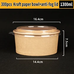 1300ml disposable food package  kraft paper salad bowl china salad bowl paper disposal kraft paper for sale takeaway food truck