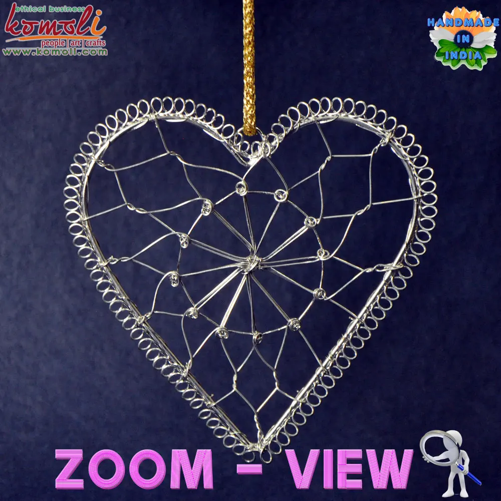 Silver wire frame christmas tree decorations heart shapes wholesale product