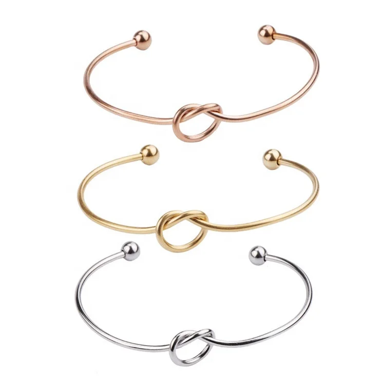 High Polished  Stainless Steel Knot Bangle SENFAI Simple Round Wire Love Knot Bracelet Bridesmaid Jewelry