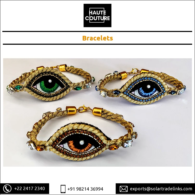 Eye Shape Hand Embroidered Handmade Fashion Jewelry Women Crystals Bracelets with Miyuki Gold Beads at Bulk Price