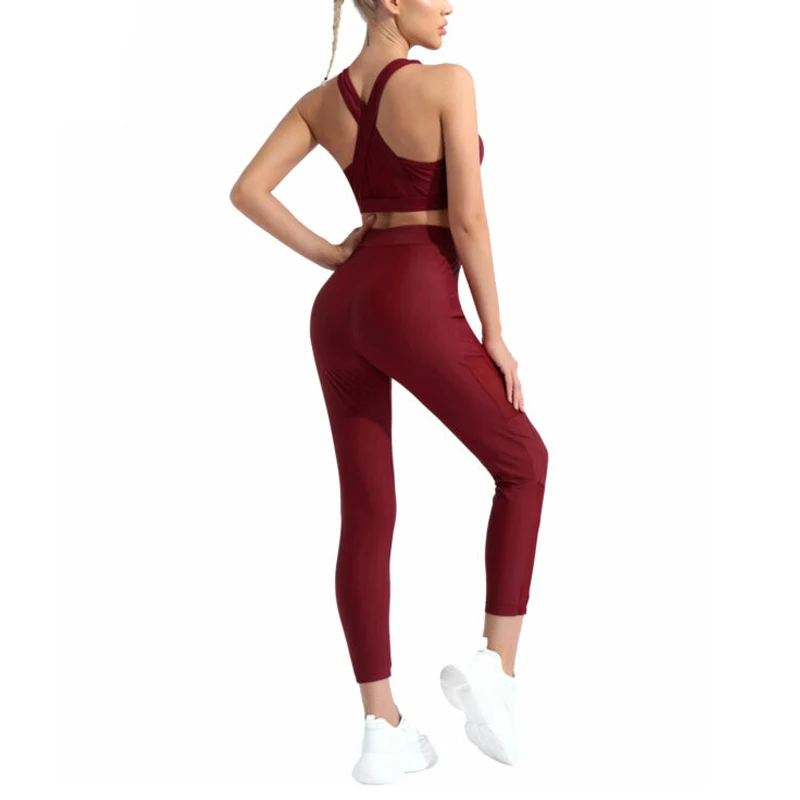 Red Color Women Gym Set Seamless Yoga Sportswear Sport Suit High Waist Leggings Workout Bra New Design Yoga Wear Sets